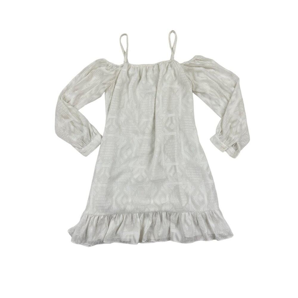 BCBGeneration Cold Shoulder Long Sleeve Frill Mini Dress in White